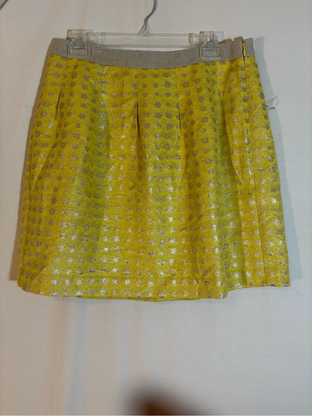 LOFT Yellow Metallic Polka Dot A-Line Mini Skirt